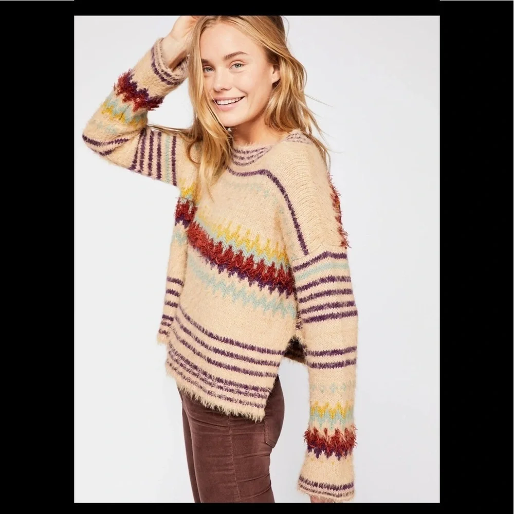 NWT Free People Festive Fairisle Pullover Sweater Size Small